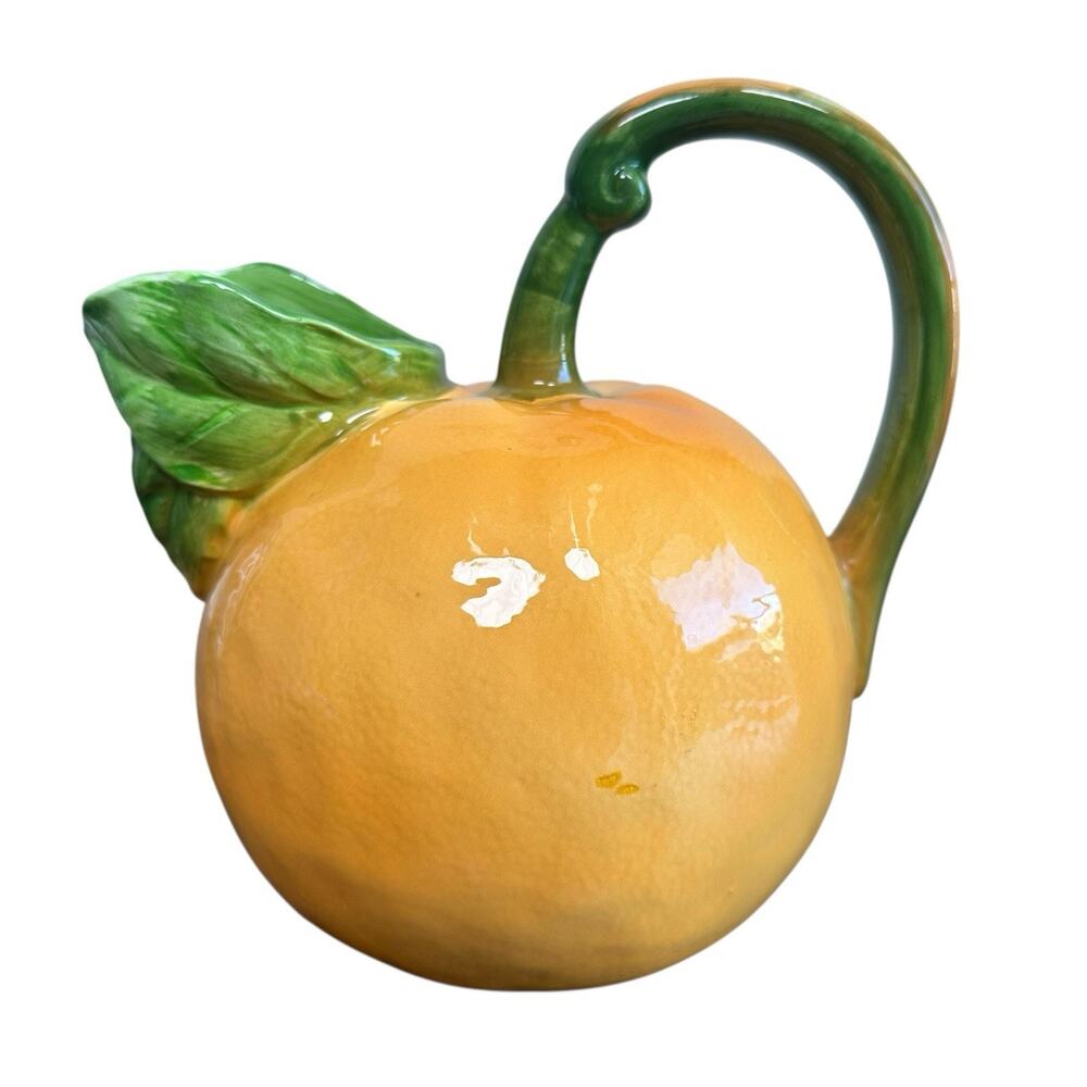 Vintage The Haldon Group 1982 Orange Ceramic Pitcher Hand Painted Japan Fruit